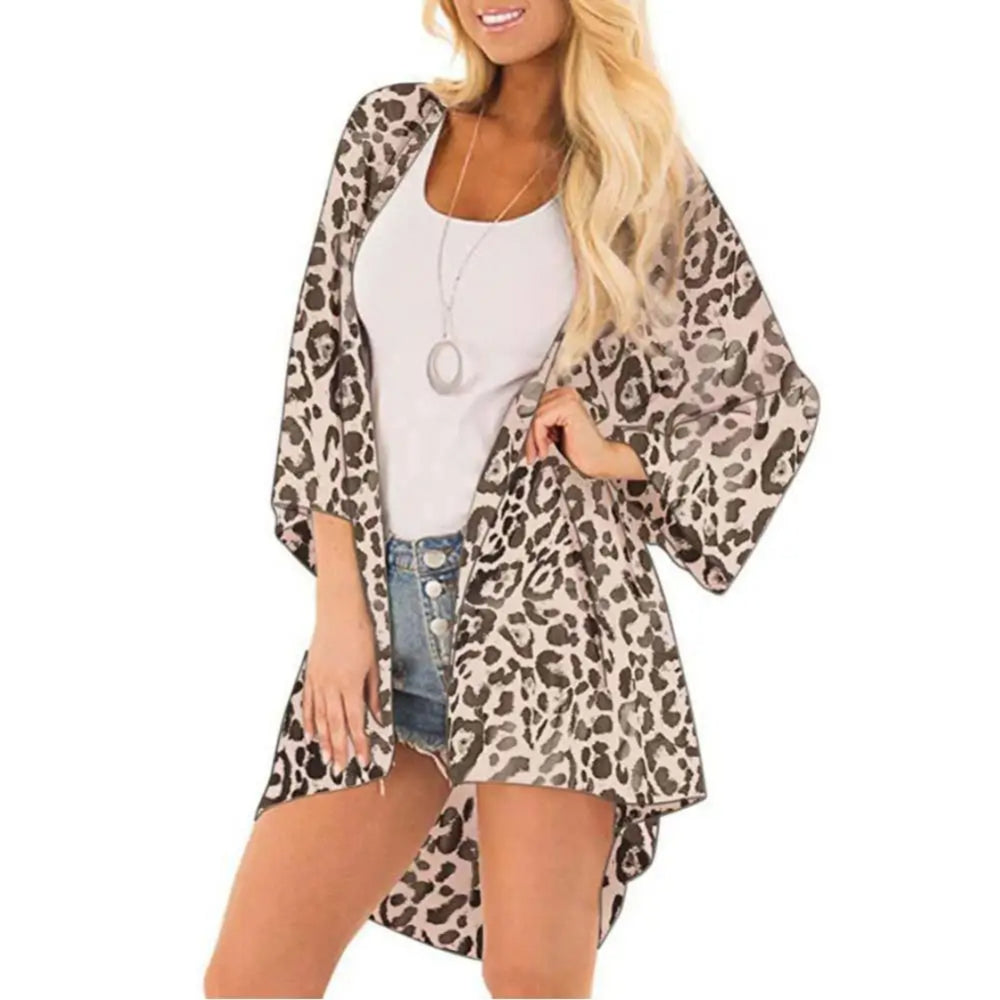 MODA Kimono i ultraviolet fleece med leopardprint