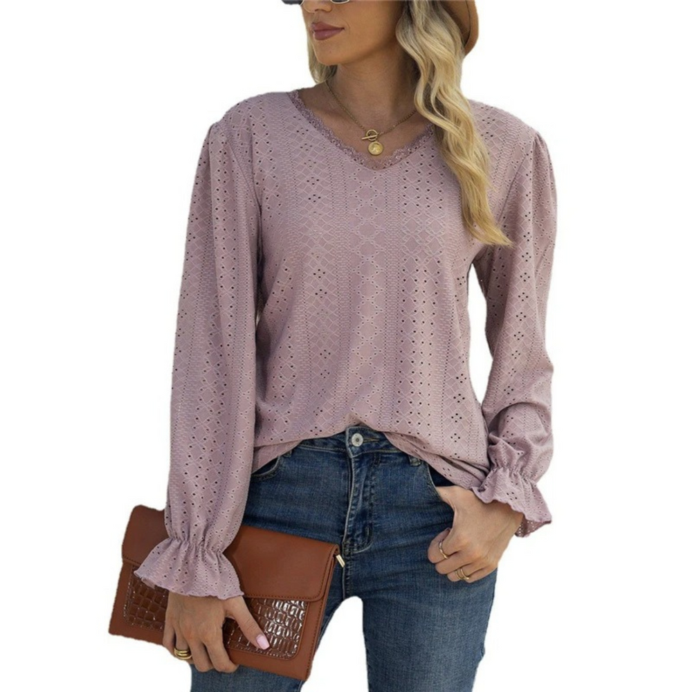 MODA elegant pink patchwork dame langærmet t shirt